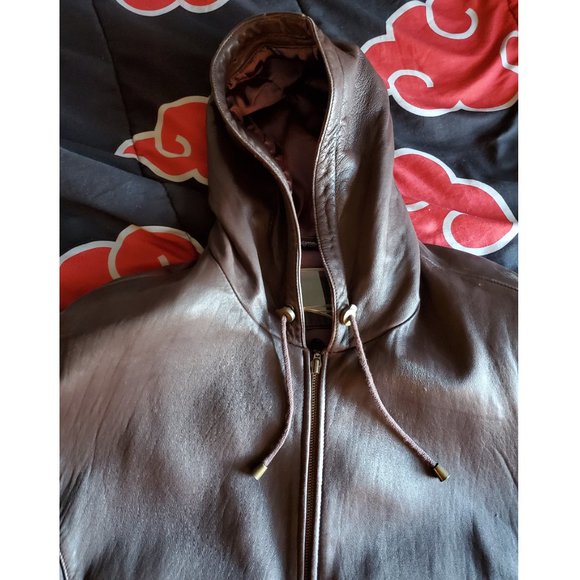 Jacqueline Ferrar Women's Brown Leather Coat with Hood & Tie Waist, Size XL Good - Picture 6 of 14